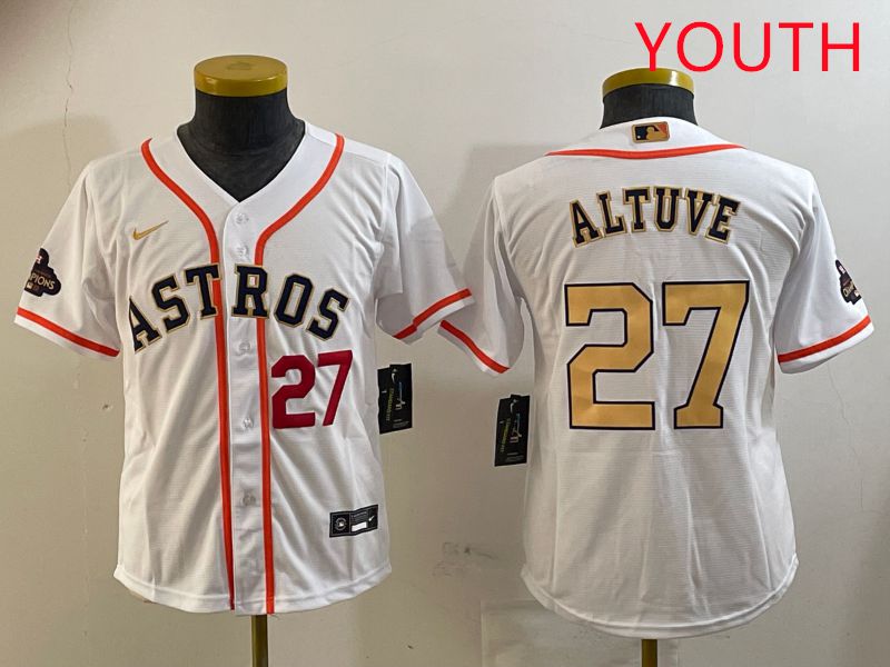 Youth Houston Astros #27 Altuve White Gold Game 2025 Nike MLB Jersey style 6